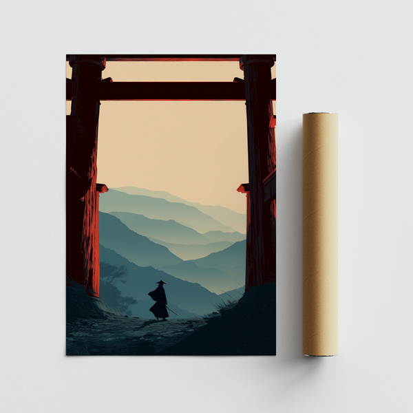 Detail crop of Samurai Mountain Poster highlighting sword silhouette
