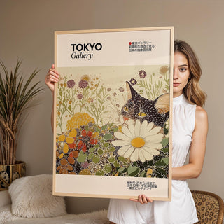 Unique vintage cat wall art featuring a meditative feline scene