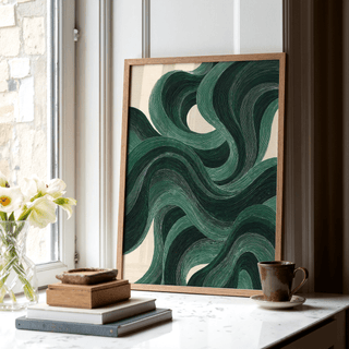 Modern Swirl Poster with beige and green for home office art print
