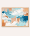 Abstract Cloud Print with Peach, Blue and White for living room wall art
