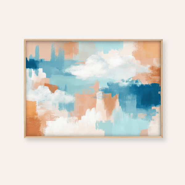 Abstract Cloud Print with Peach, Blue and White for living room wall art