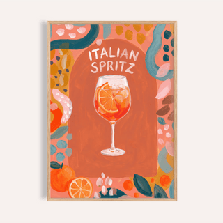 Framed print of Italian Spritz art print with orange drink and botanical illustration