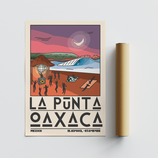 La Punta Oaxaca Wall Art framed mockup above modern sofa