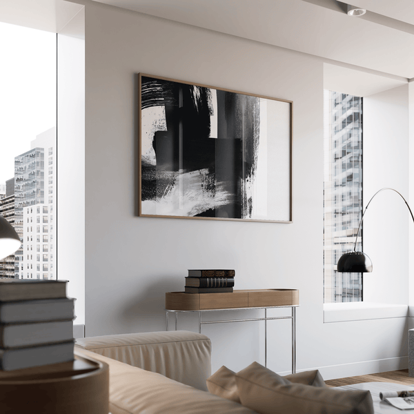 Minimalist Black and White Print abstract poster for hallway using White and Black