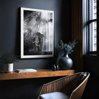 Atmospheric woodland scene featuring elephant as Nature Photography Wall Art