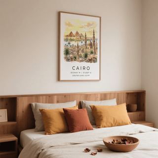 Typography section reading Cairo with coordinates on Cairo Landscape Wall Art poster