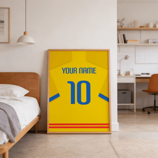Custom name jersey print displaying block capitals over numeric 10