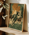 Green and Orange Greyhound Racing Wall Art for sports themed rooms