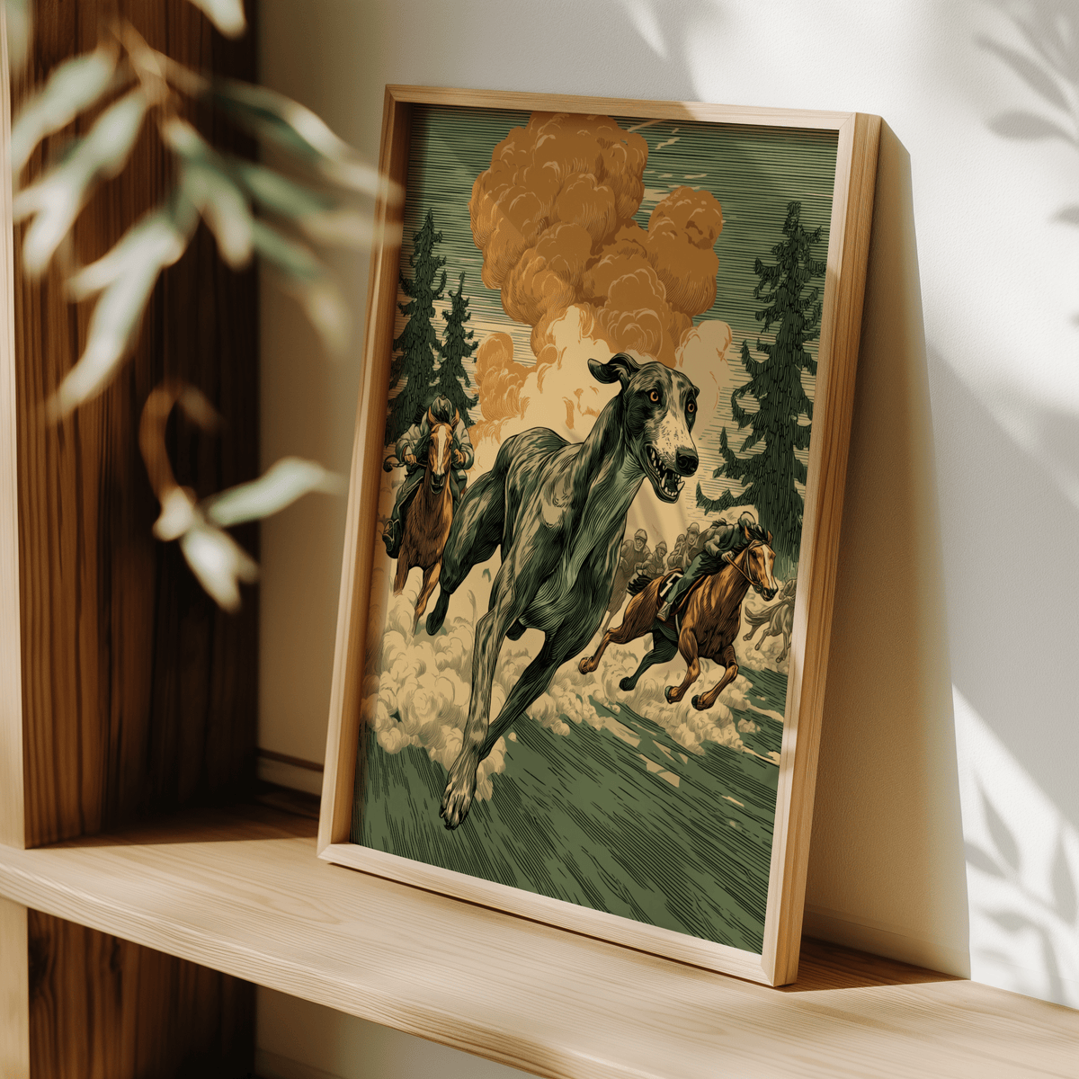 Green and Orange Greyhound Racing Wall Art for sports themed rooms