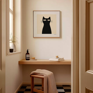 Abstract simple black cat art with sleek lines
