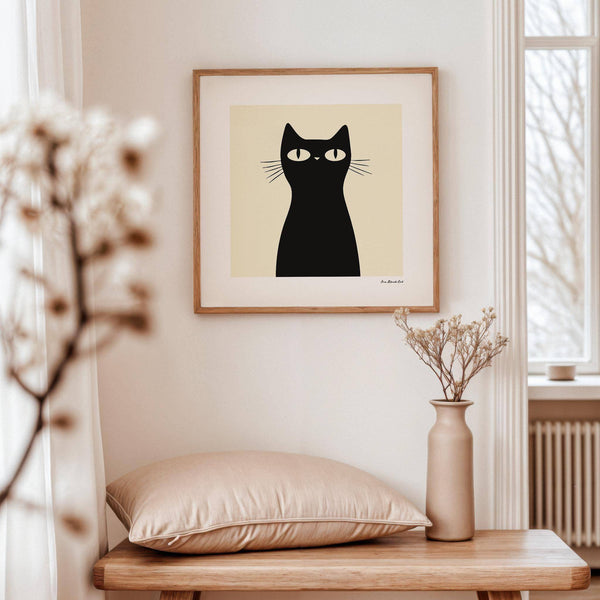 Minimalist simple black cat art for contemporary interiors