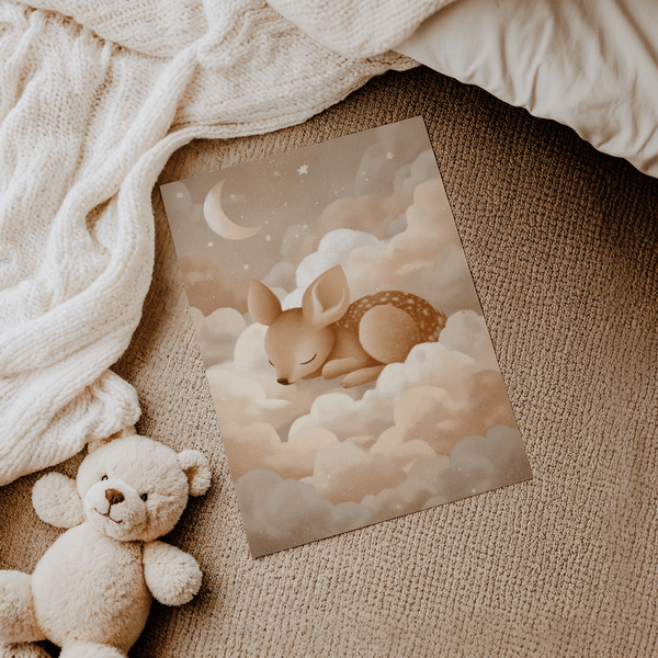 Sleeping Deer Wall Art in Pink and Beige for baby girl nursery print