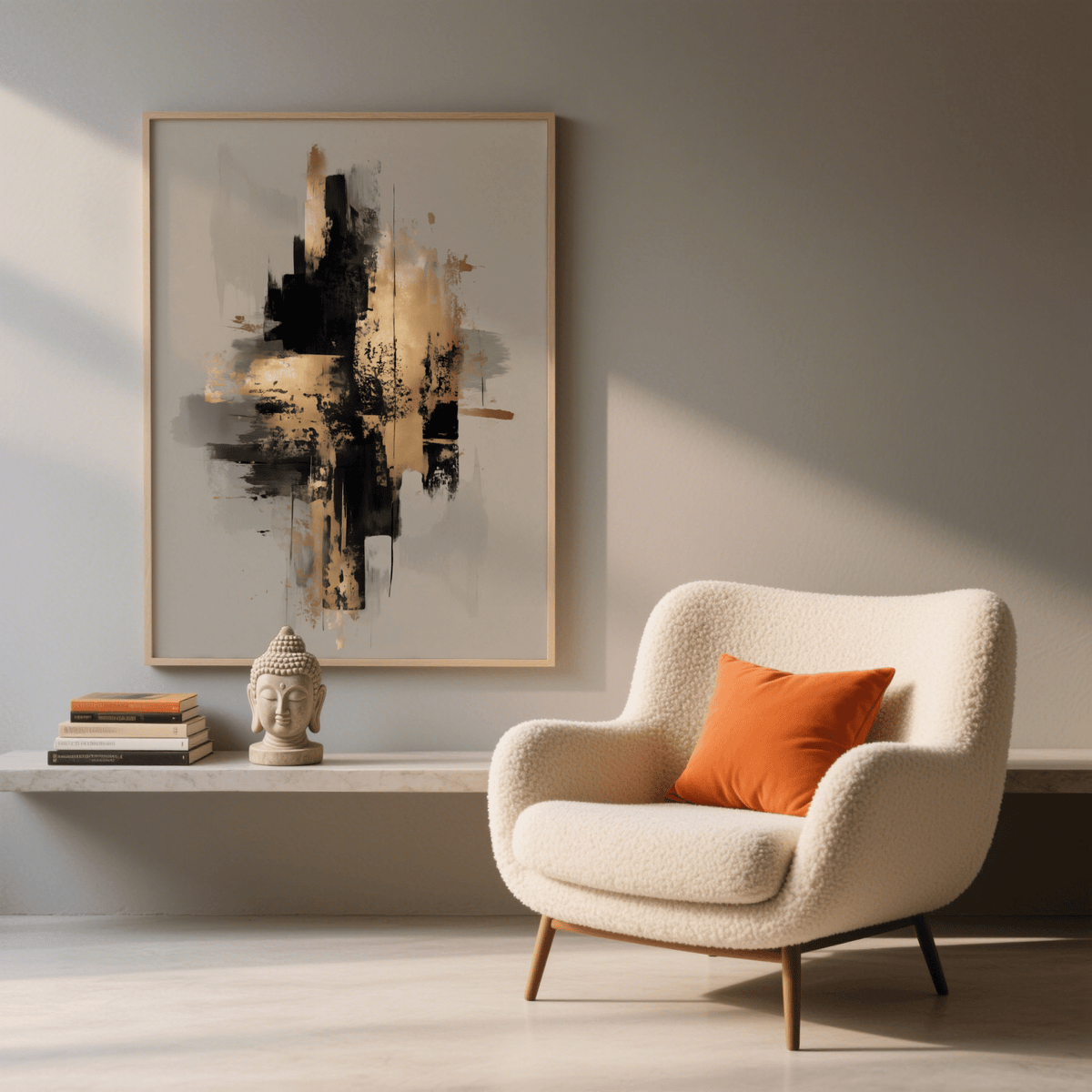 Chic Gold Wabi Sabi Print wall art with beige, black for entryway decor