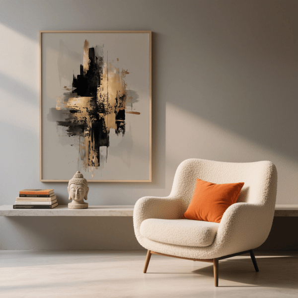 Chic Gold Wabi Sabi Print wall art with beige, black for entryway decor