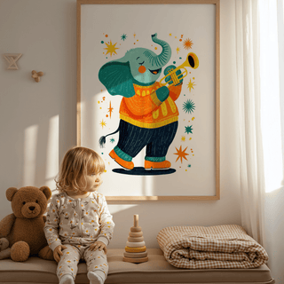 Musical Animal Poster multicolored design for a playroom wall art