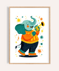 Musical Animal Poster with multicolored elephant for kids room wall art
