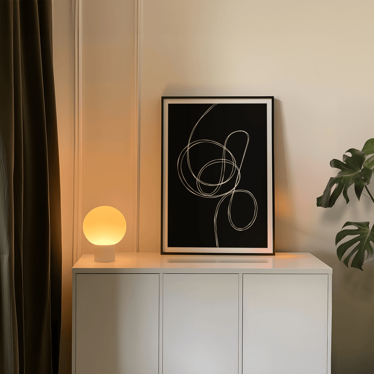 Modern Black and White Art wall print of overlapping ribbon loops