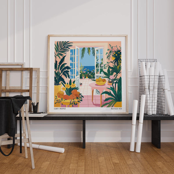 Artistic coastal wall art in post-impressionist style for vibrant interiors