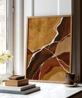 Abstract Earth Tones Art wall art featuring orange, beige, and brown shades for modern office