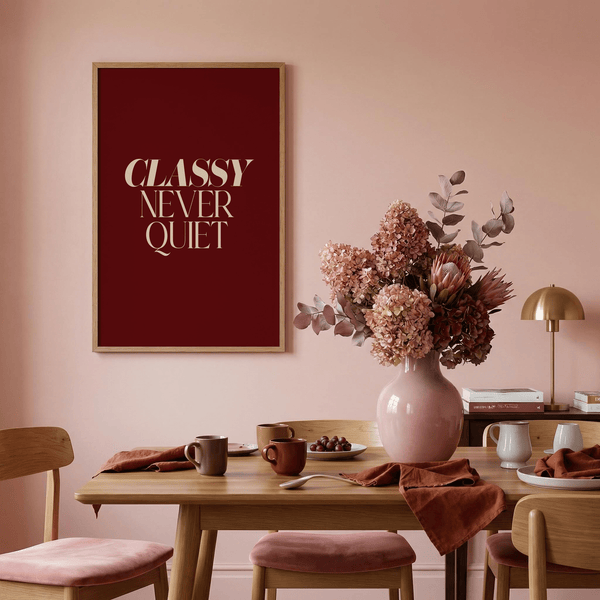 Classy Wall Art print with large beige capitals set on a rich red backdrop