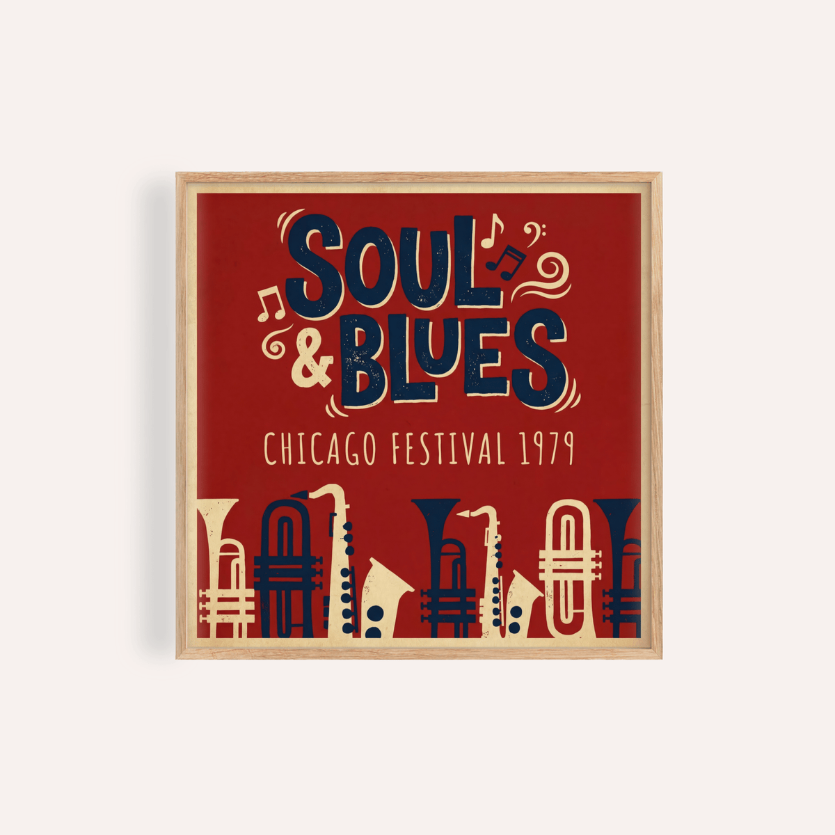 Soul Blues Festival Art print in Red, Blue, Beige for living room wall art