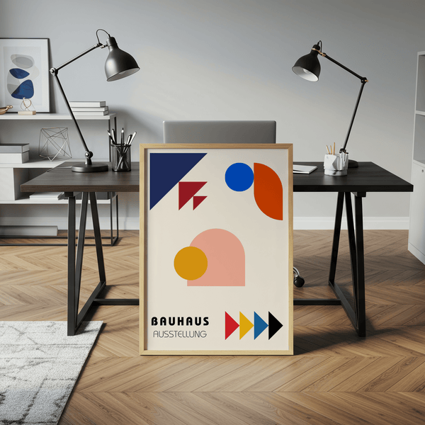 Minimalist Abstract Geometric Art in Orange, White, and Blue for entryway wall art