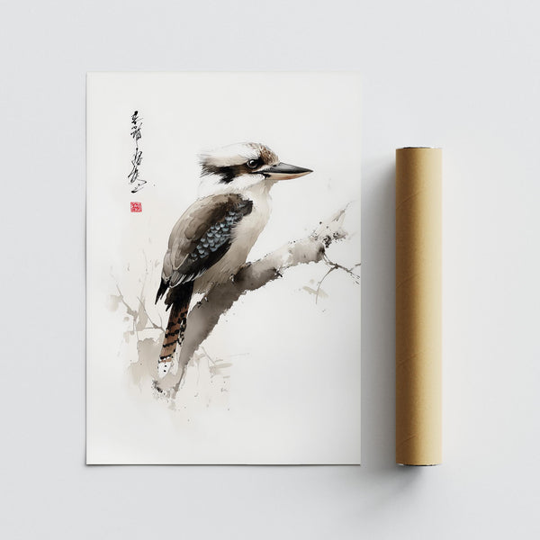 Japanese Bird Art Kookaburra Print with calm, natural atmosphere for home walls