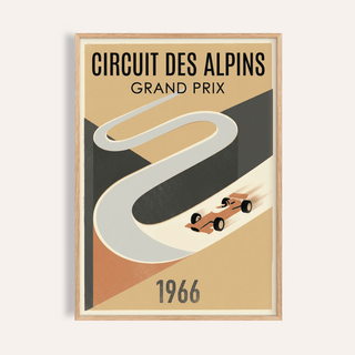 Classic Circuit Des Alpins Art Print poster with looping track and race car