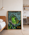 Saxophone player illustration wearing hat and sunglasses on jazz print