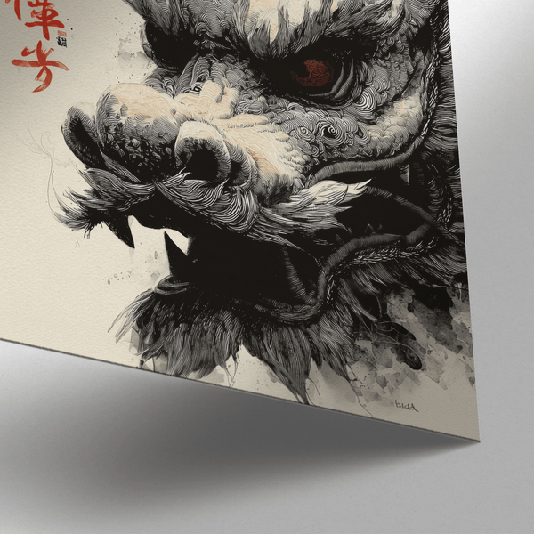 Dragon Head Print with detailed scales, black, gray, white, home decor