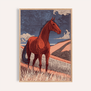 Horse Line Art poster of side-profile horse with flowing contour lines