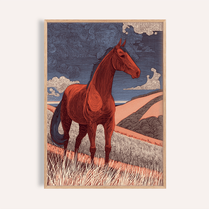 Horse Line Art poster of side-profile horse with flowing contour lines
