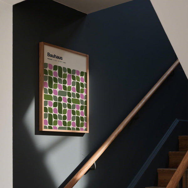 Bauhaus Exhibition 1923 print showing symmetrical abstract patterns in soft hues.