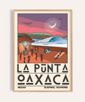 La Punta Oaxaca Wall Art travel poster with moonlit surf and silhouettes