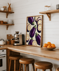Aubergines Art Print showing vivid purple, perfect for dining room print