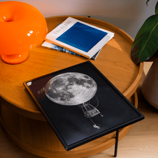 Moon Hot Air Balloon Art white and black tones for children's room