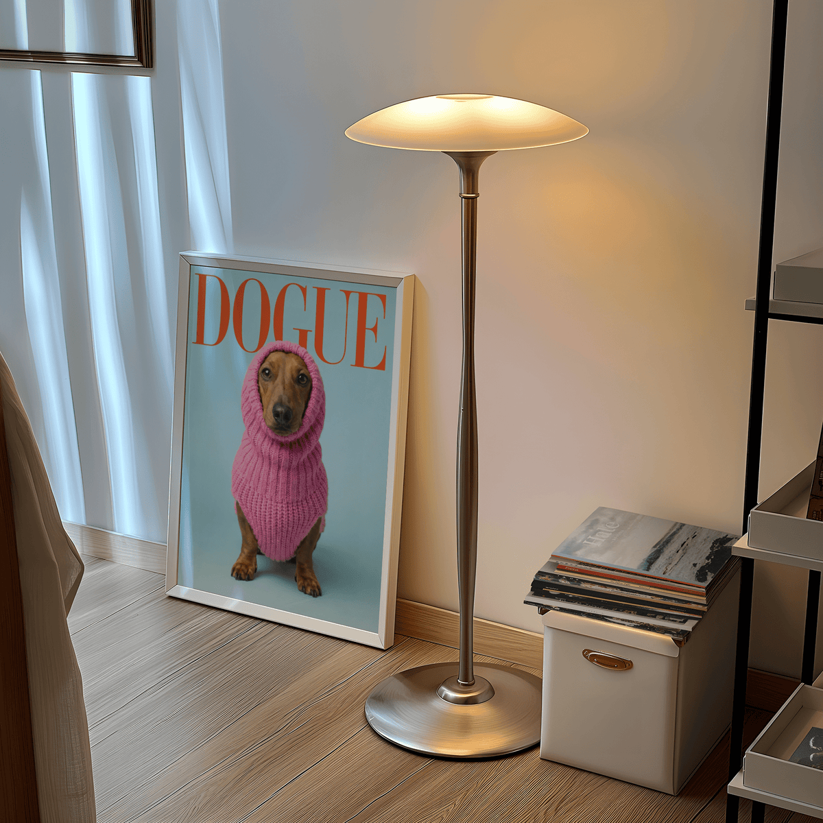 Pet lover’s Funny Daschund Print in pink, blue, brown for wall art
