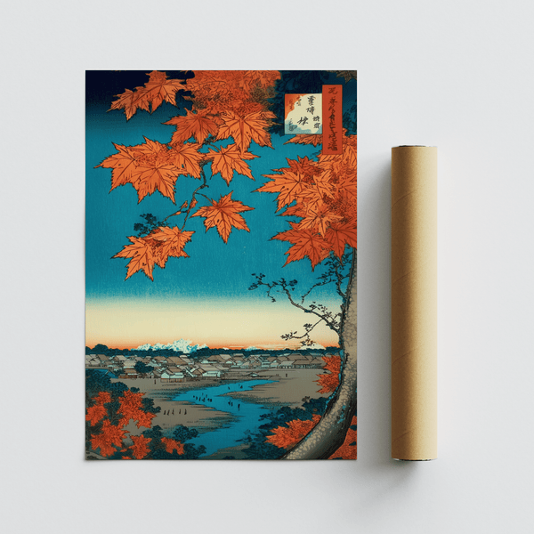 Japanese Landscape Art Print showing autumn colors for hallway art print