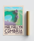 Minimal travel poster print with central ridgeline, rocky outcrops, and distant hills