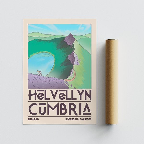 Minimal travel poster print with central ridgeline, rocky outcrops, and distant hills
