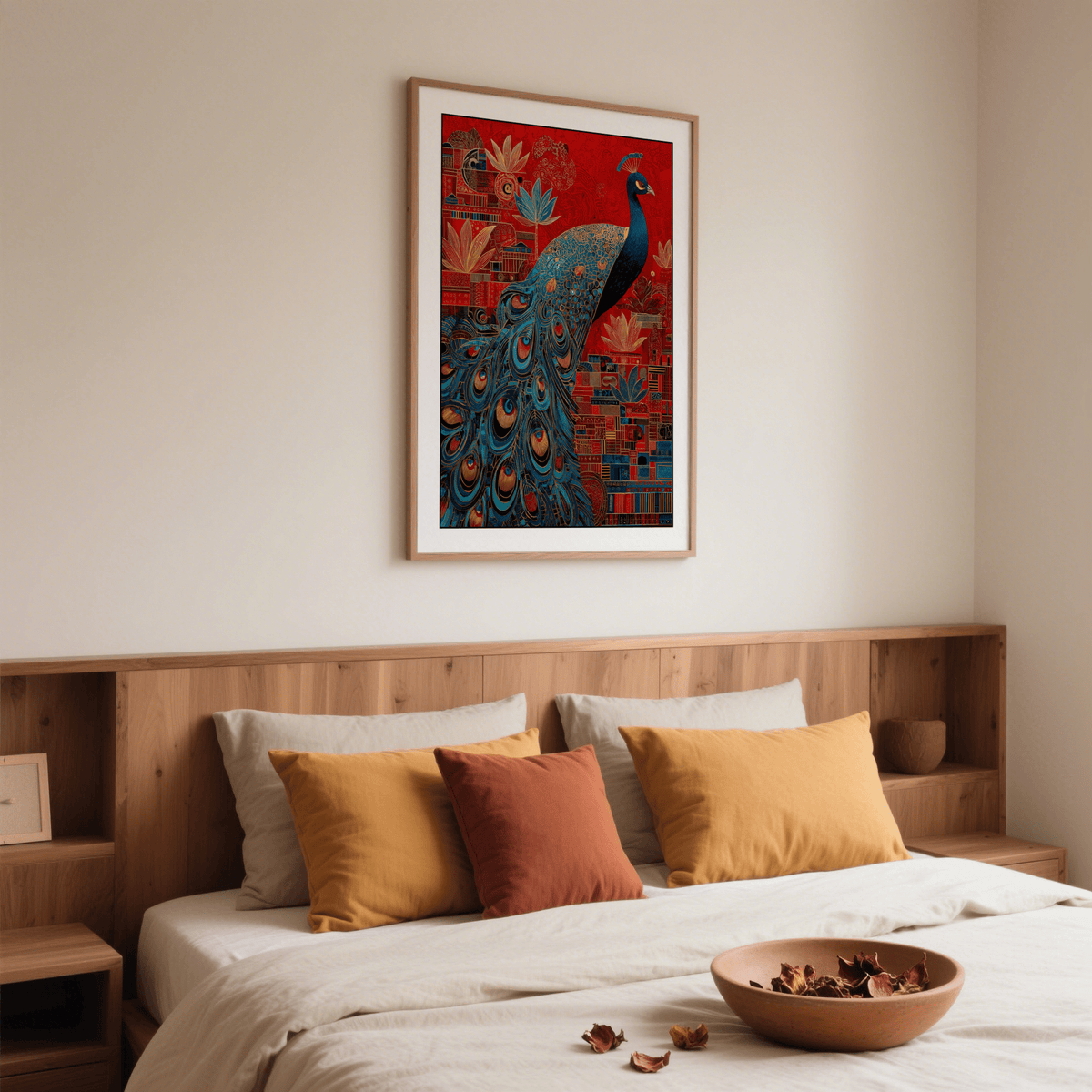 Lotus-like florals intertwined with geometric borders