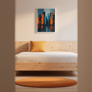 Industrial style Abstract City Poster print in blue and gray for workspace