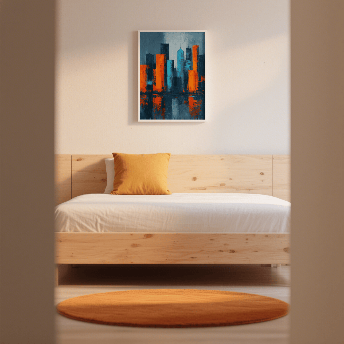 Industrial style Abstract City Poster print in blue and gray for workspace