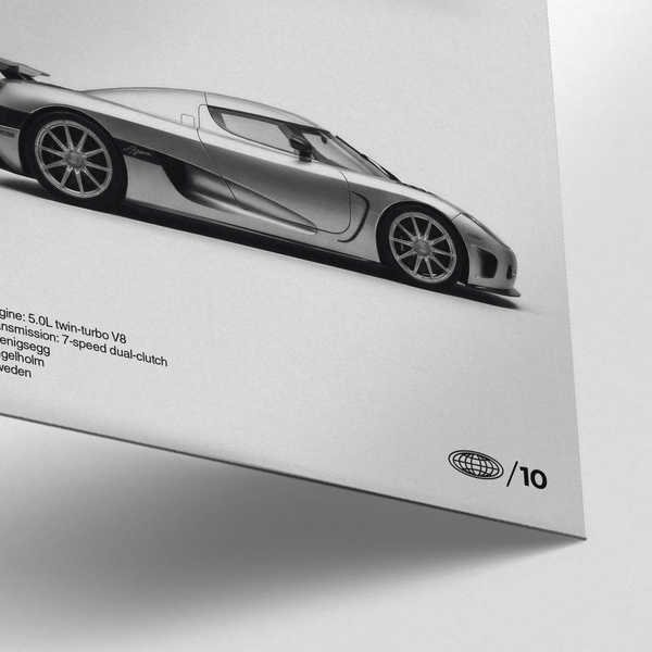 Koenigsegg Car Print wall art in Black and Gray for automotive-themed rooms