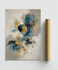Contemporary Abstract Blue Gold Wall Art in blue, gold, and beige for office décor