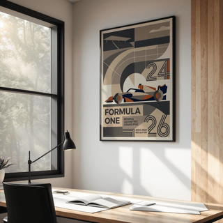 Typography-led Formula One Art Print wall art with “FORMULA ONE” text block and bold number graphics