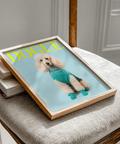 Pet Wall Decor art print featuring poodle, blue tones, home office