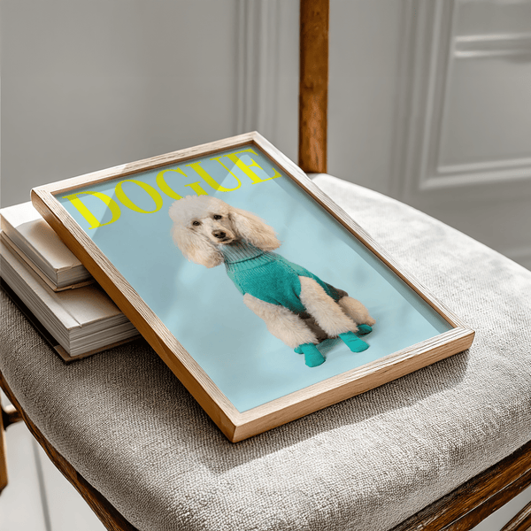 Pet Wall Decor art print featuring poodle, blue tones, home office