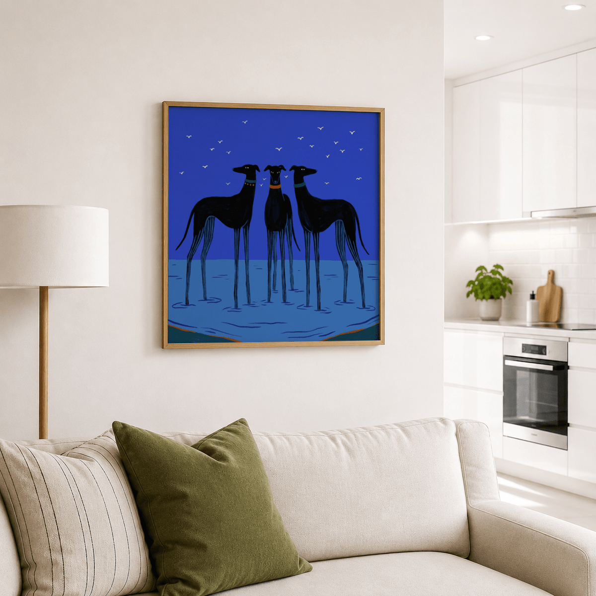 Modern Dog Wall Art close-up highlighting greyhound collars