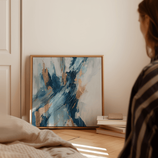 Blue Abstract Wall Art, Blue and Gold hues for stylish hallway decoration